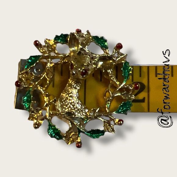 Bundle Sale 3 for $15 | Vintage Christmas Wreath Brooch – Deer Motif - Picture 6 of 7